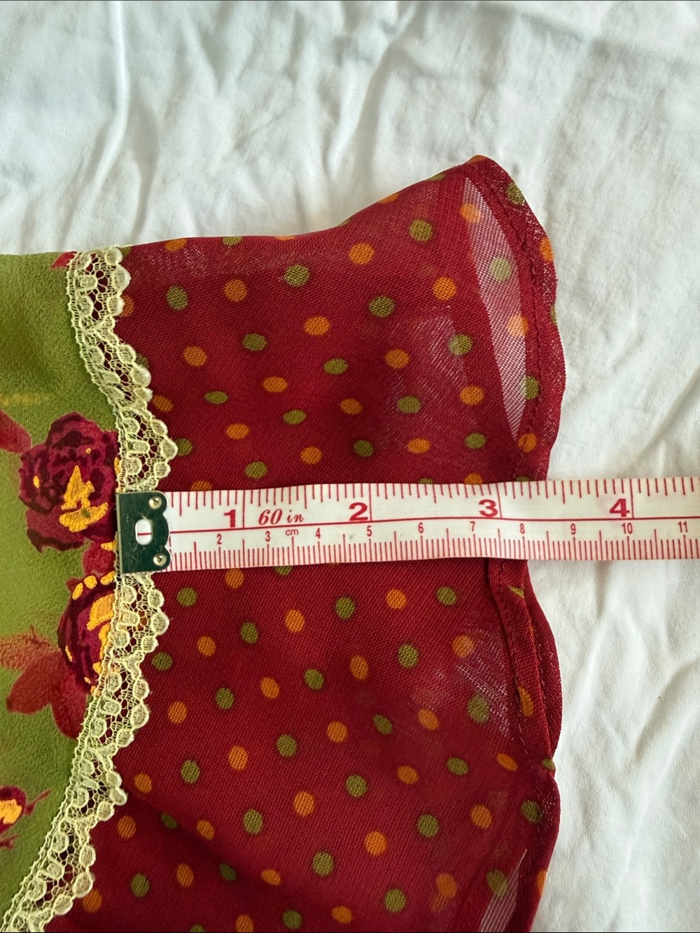 Anthropologie Olive Green Floral A-Line Skirt with Red-Burgundy Ruffle - Picture 7 of 8